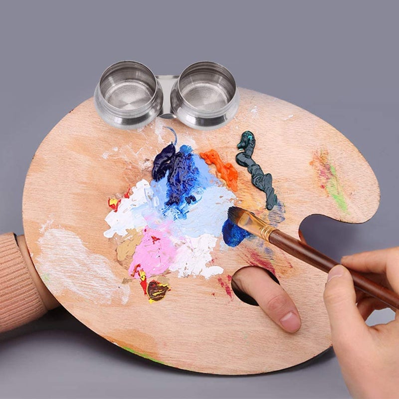 Hztyyier 1Pc Stainless Steel Large Double Dipper Palette Cup Turpentine Solvent Oil Container Paint Megilp Turpentine Container with Screw Hat, Can Clip - Image 4
